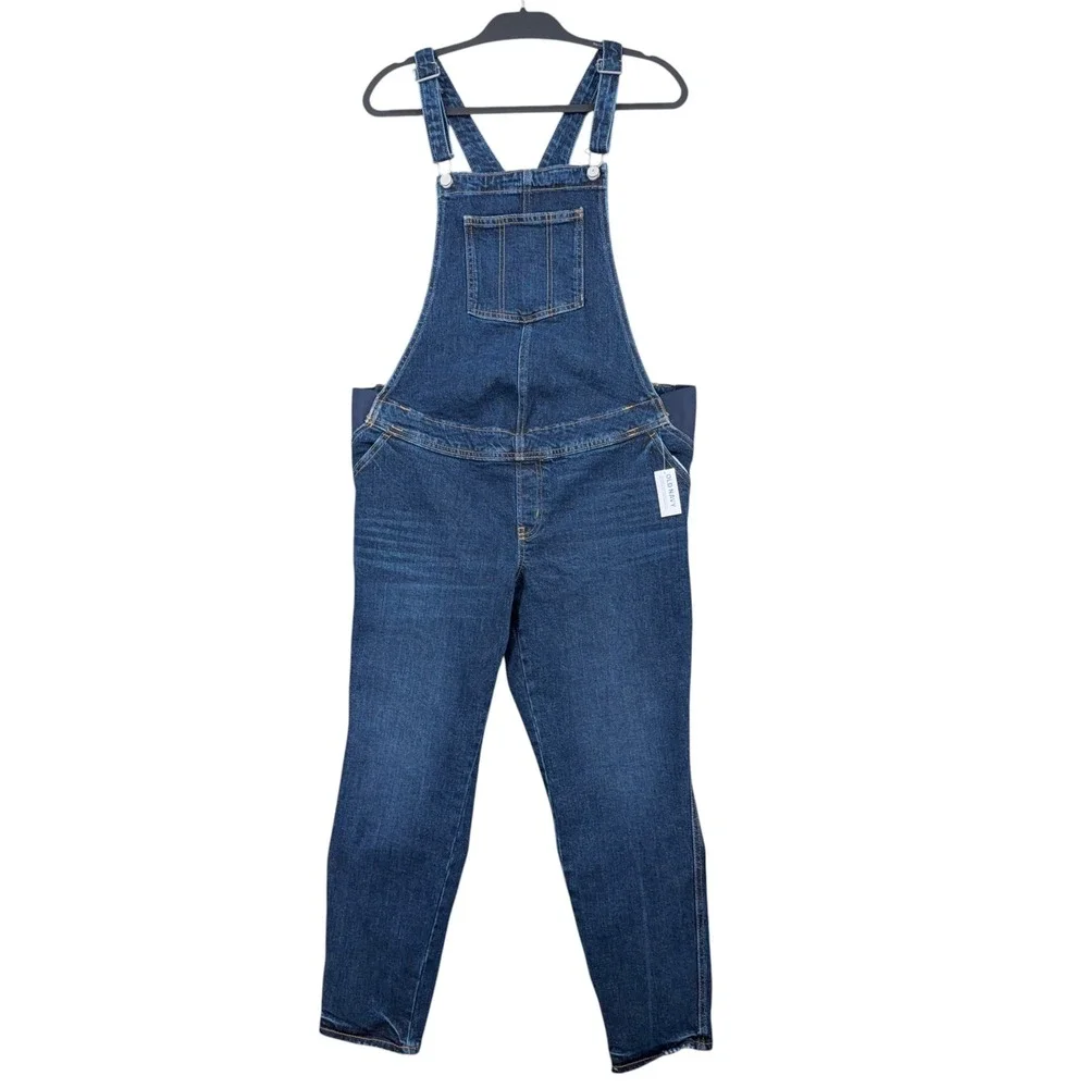 Old Navy Maternity Denim Overalls Women 10 Short Cotton Spandex Blue